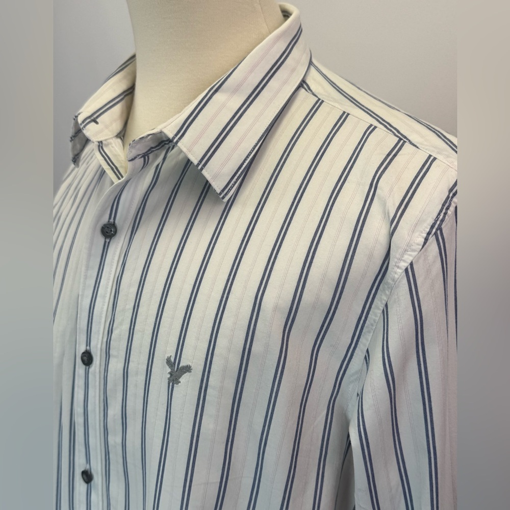 American Eagle Outfitters Men's Vintage Fit Blue White Striped Long Sleeve XL - Picture 2 of 7